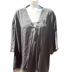 Womens black boutique blouse NWT size 4x plus size criss cross cord lace up Neck